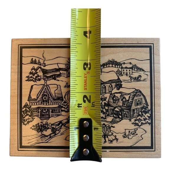 PSX Designs Wood Mounted Stamp Victorian Village Ice Skating K-2063 Snow Holiday - Picture 5 of 7